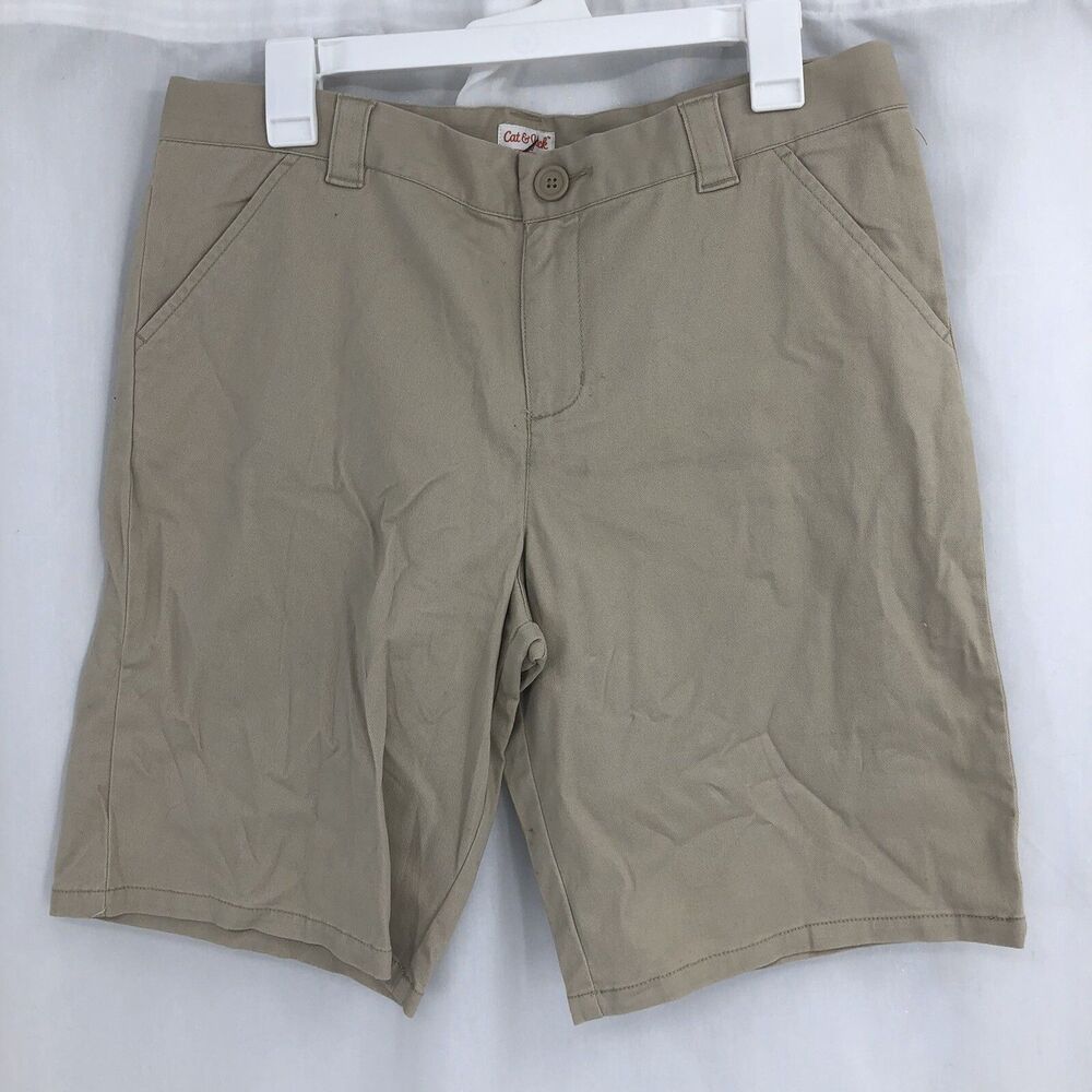 Cat & Jack Boys Bermuda Shorts Khaki Beige Uniform Adjustable Waist 16 Husky L22